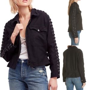 Free People Faye Military Jacket Lace-up Sleeves
